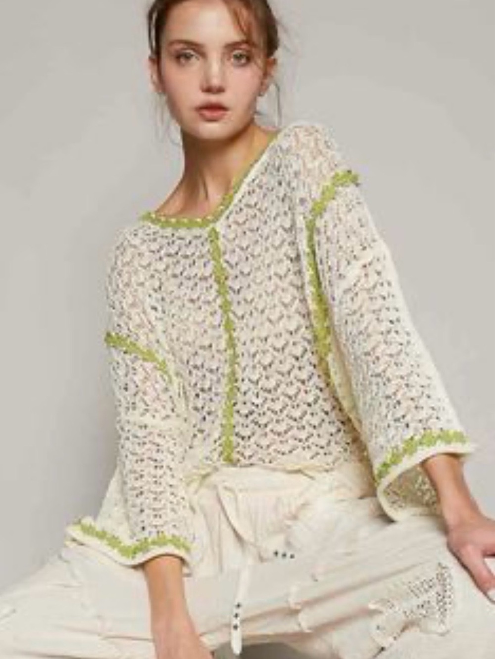 POL Crochet Open-Knit Sweater shirt women’s oversized S